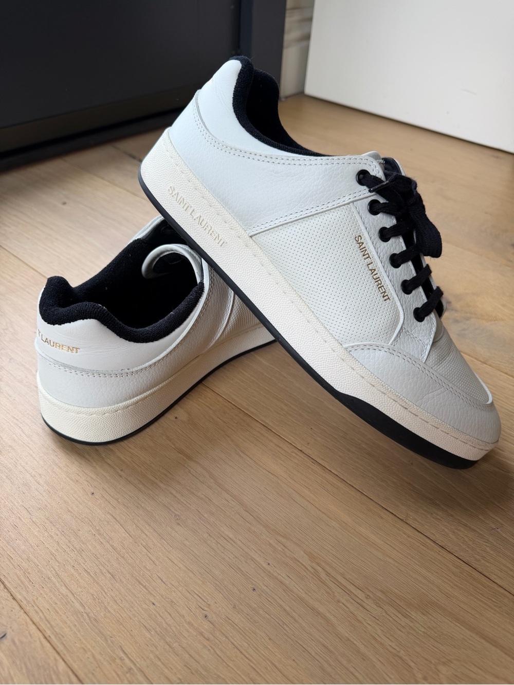 Saint Laurent White Sneakers with Black Accents - Low Top